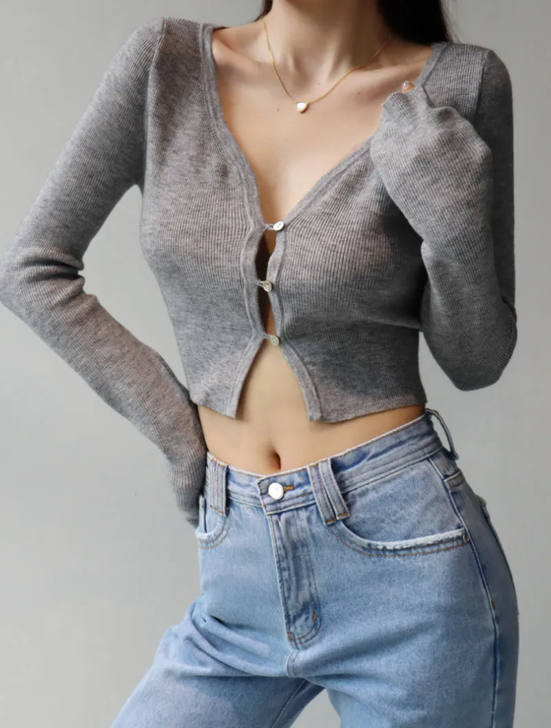 French soft and thin V-neck knitted cardigan
