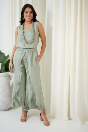 Frill Front Pant | Sage