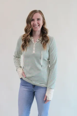 GHADA RIBBED STRIPE HOODED LONG SLEEVE
