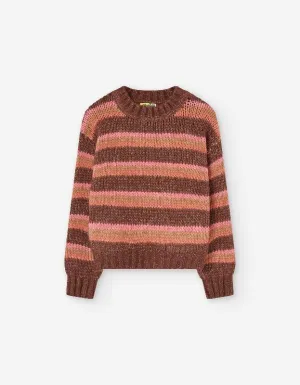Girls Brown/Pink Stripe Sweater