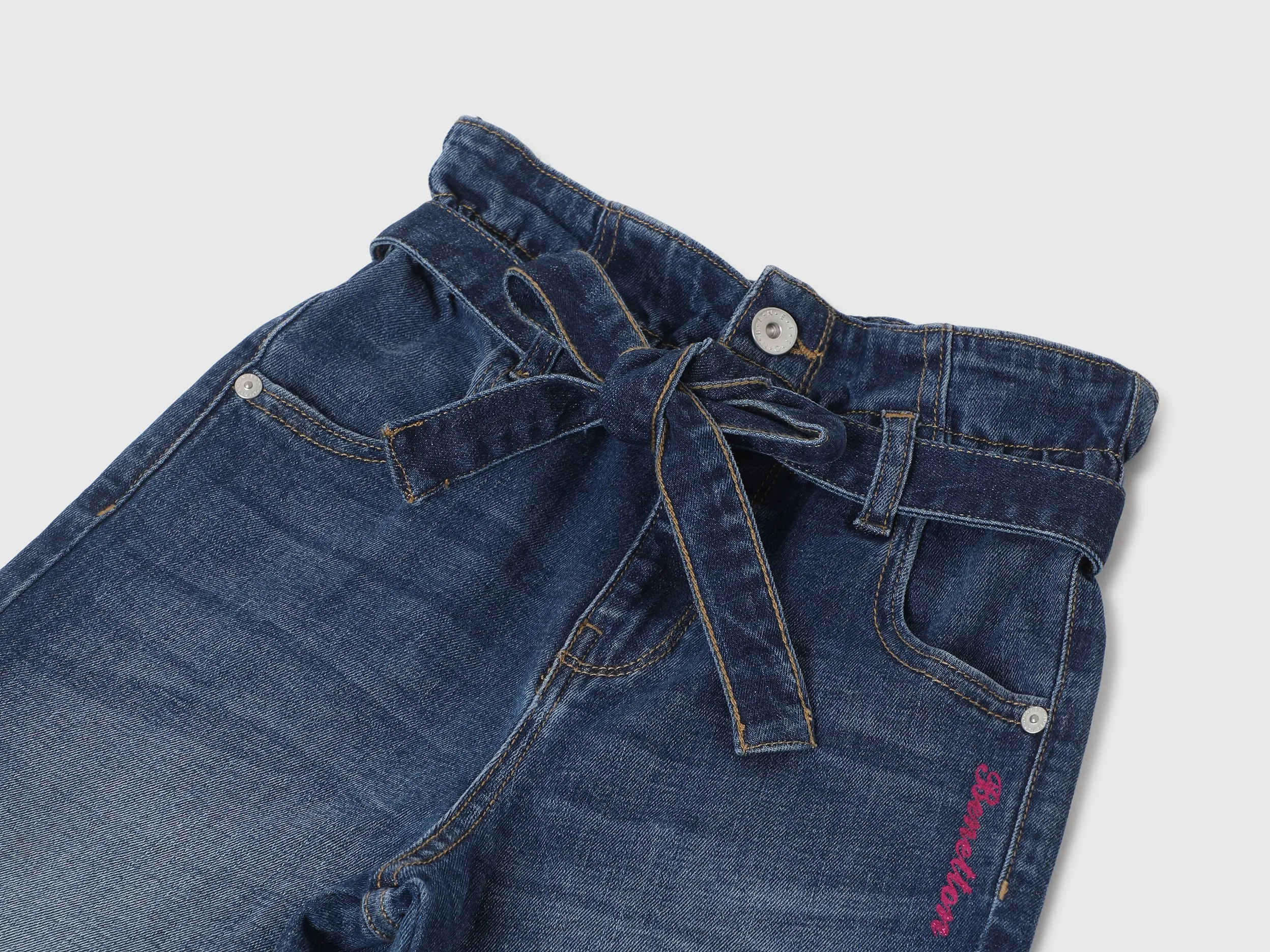 Girls Solid Wide Leg Jeans