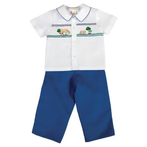 Grazing Horses Royal Blue/White Smocked Pants Set