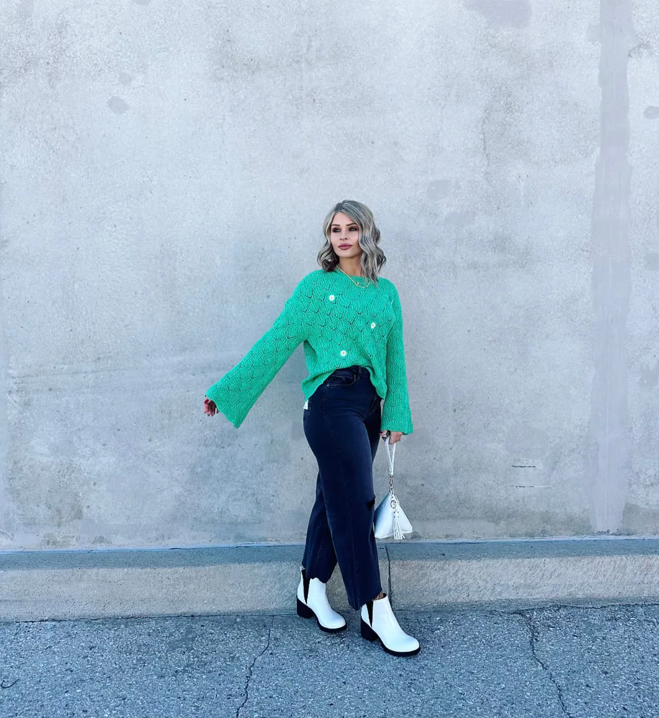 Green Floral Sweater