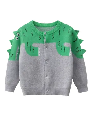 Grey and Green Dinosaur Cardigan