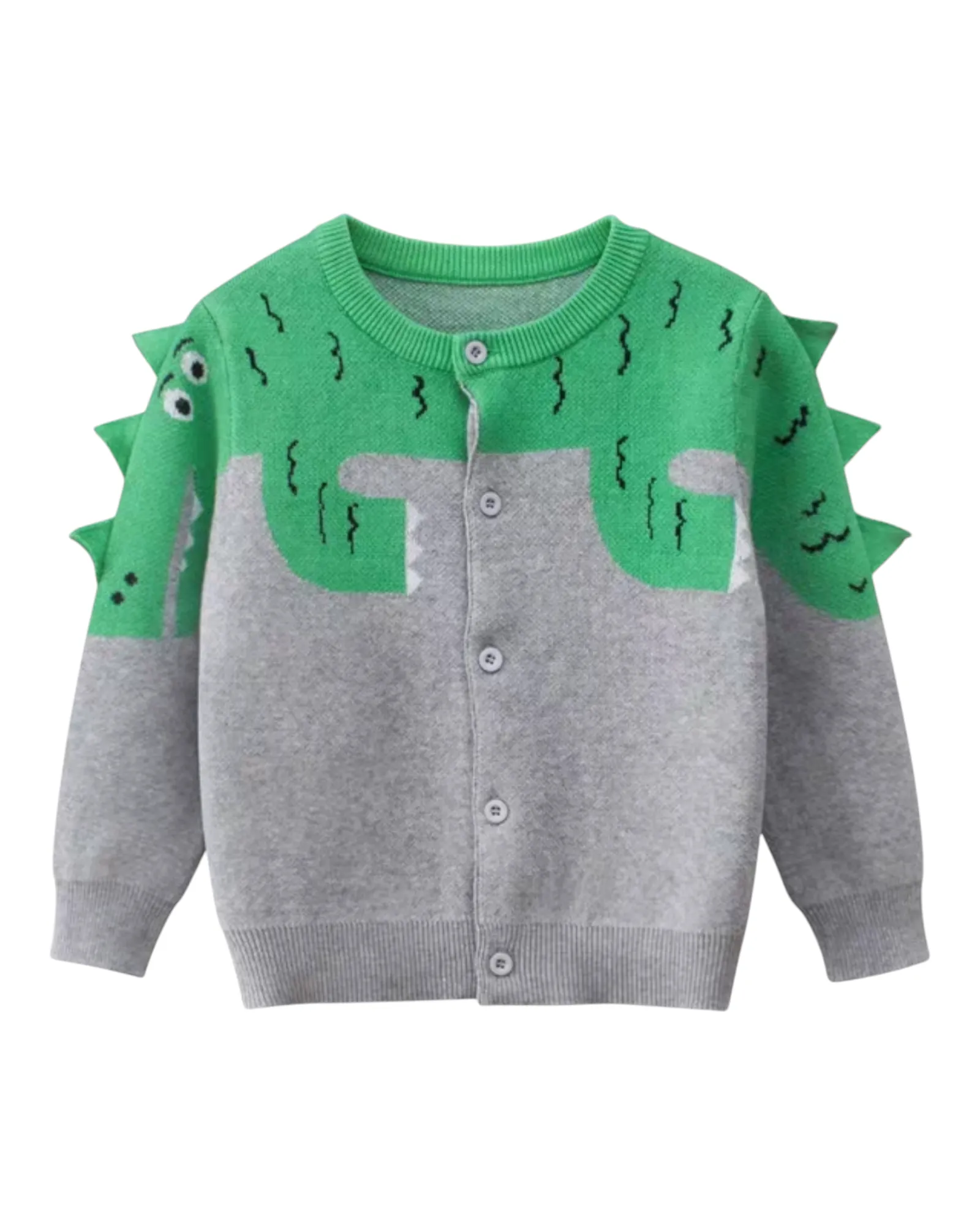 Grey and Green Dinosaur Cardigan