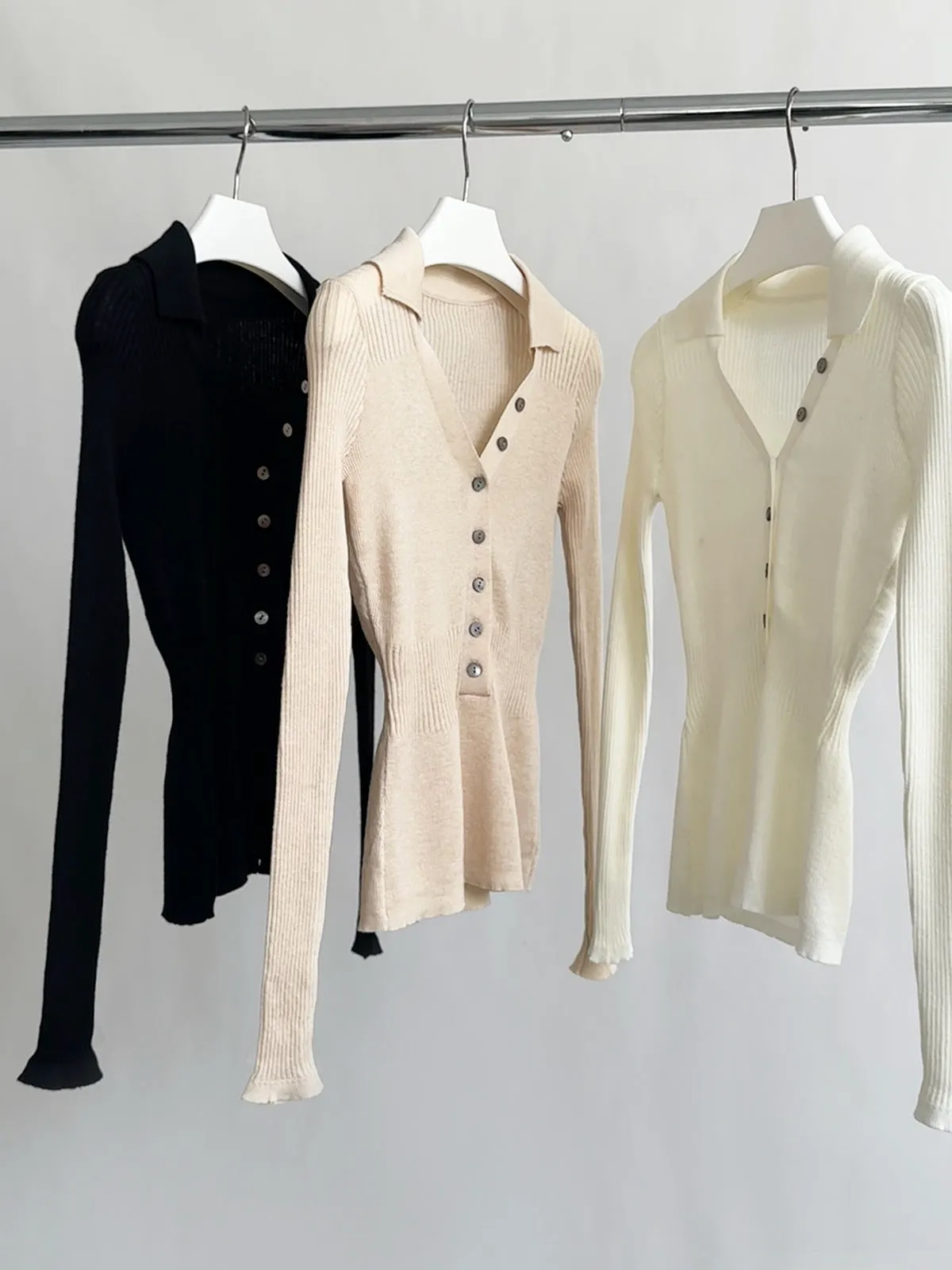 Half Open V-Neck Long Sleeve Sweater