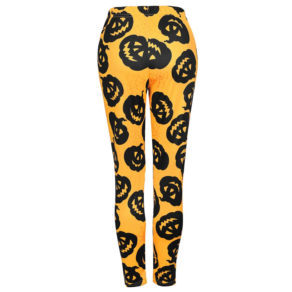 Halloween Pumpkin Lamp Print Slim Body Warm Leggings