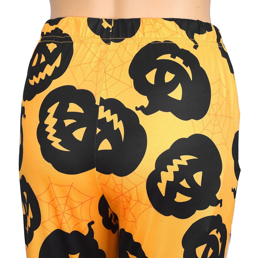 Halloween Pumpkin Lamp Print Slim Body Warm Leggings