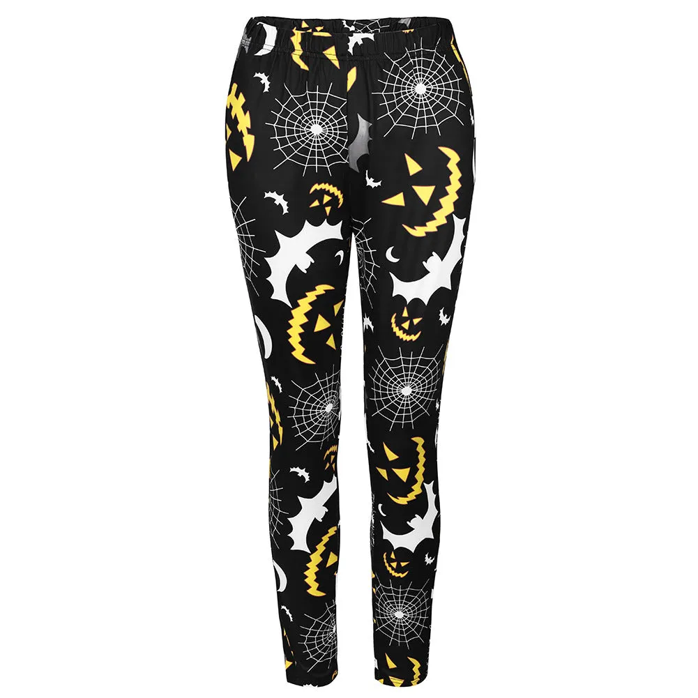 Halloween Pumpkin Lamp Print Slim Body Warm Leggings