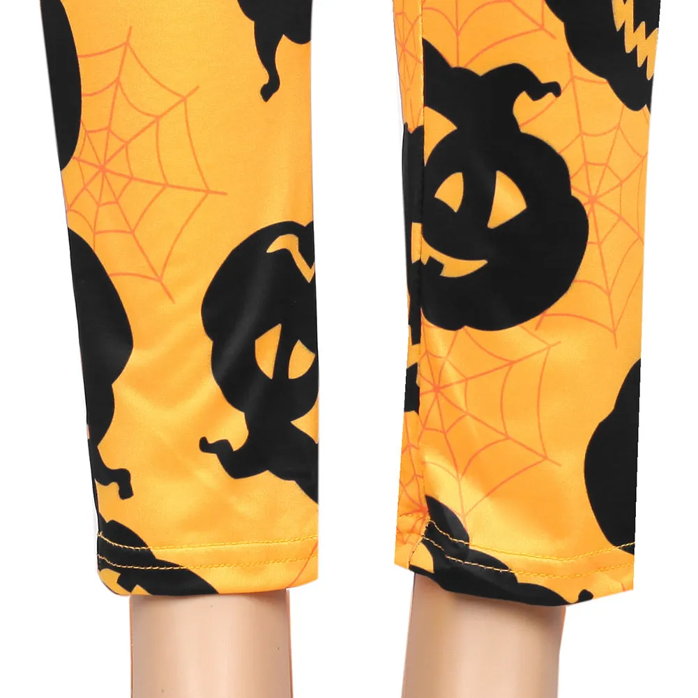 Halloween Pumpkin Lamp Print Slim Body Warm Leggings