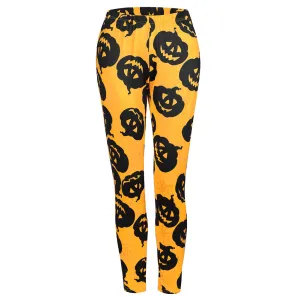 Halloween Pumpkin Lamp Print Slim Body Warm Leggings