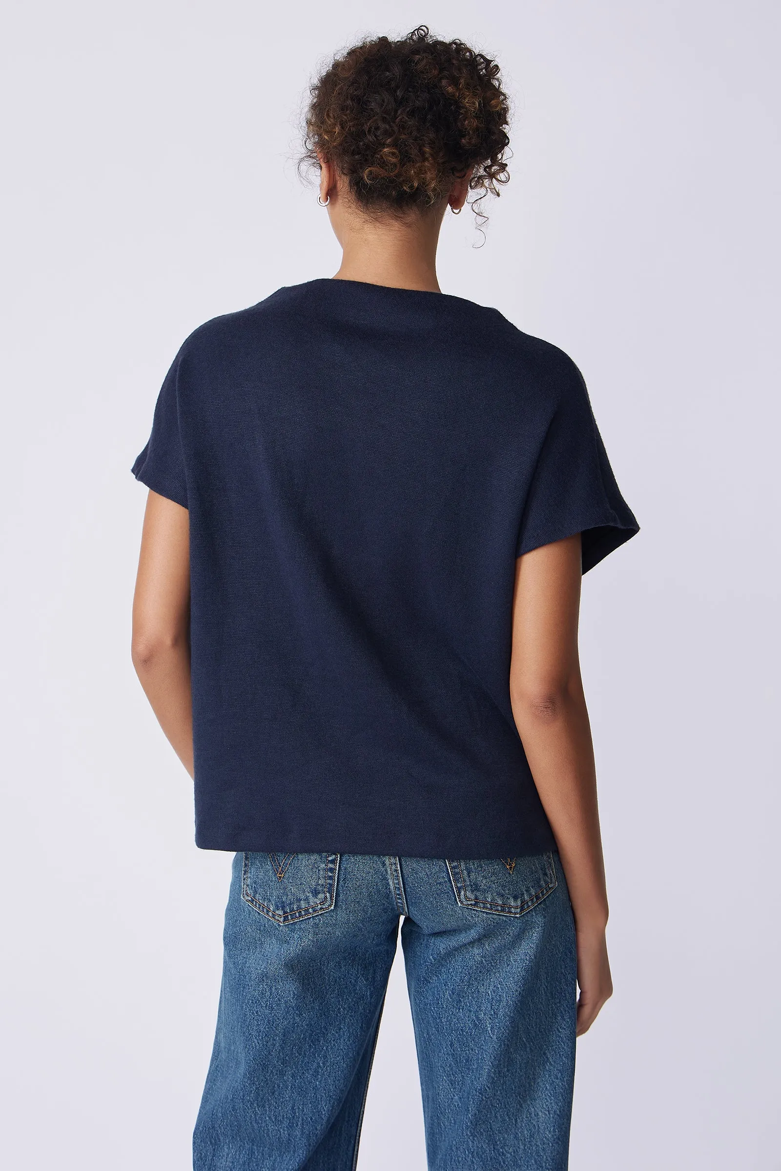 Hannah Funnel Neck Top - Navy