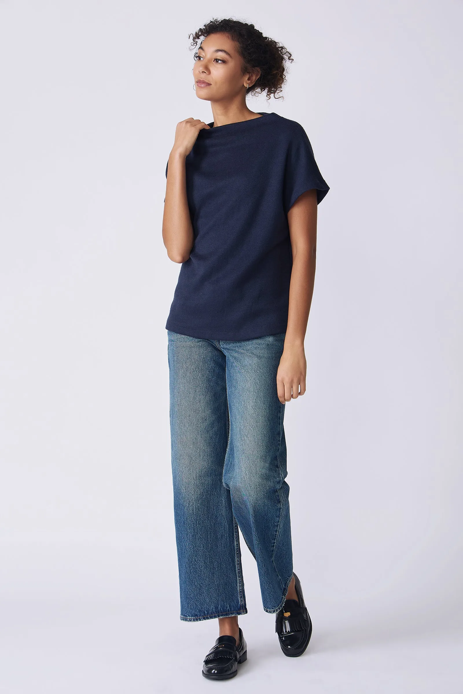 Hannah Funnel Neck Top - Navy