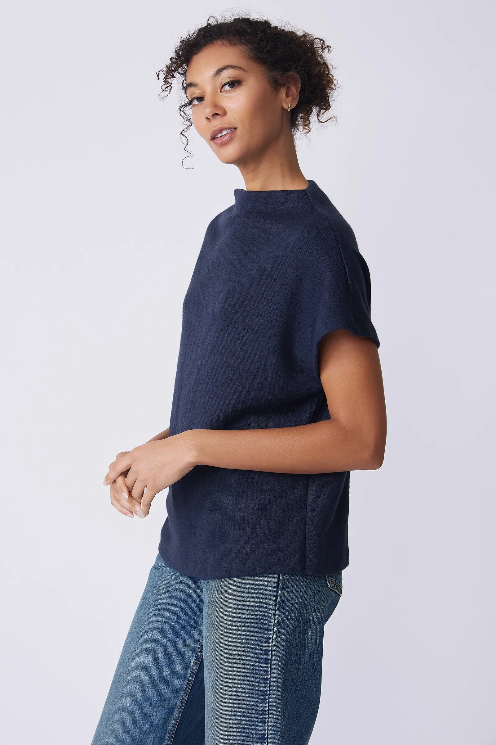 Hannah Funnel Neck Top - Navy