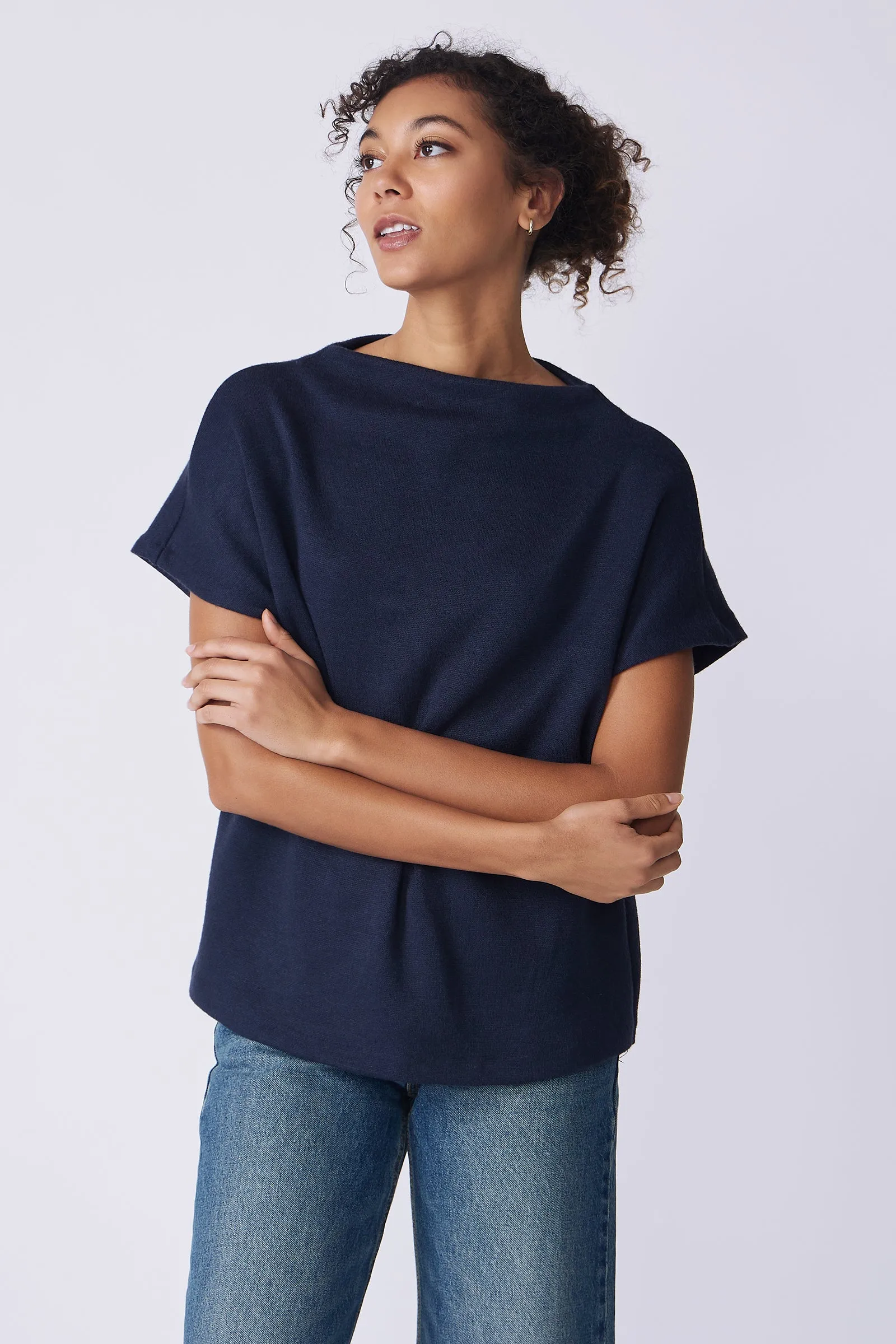Hannah Funnel Neck Top - Navy