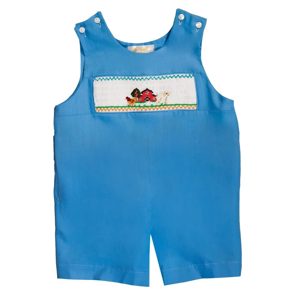 Happy Farm Med. Blue Smocked Romper