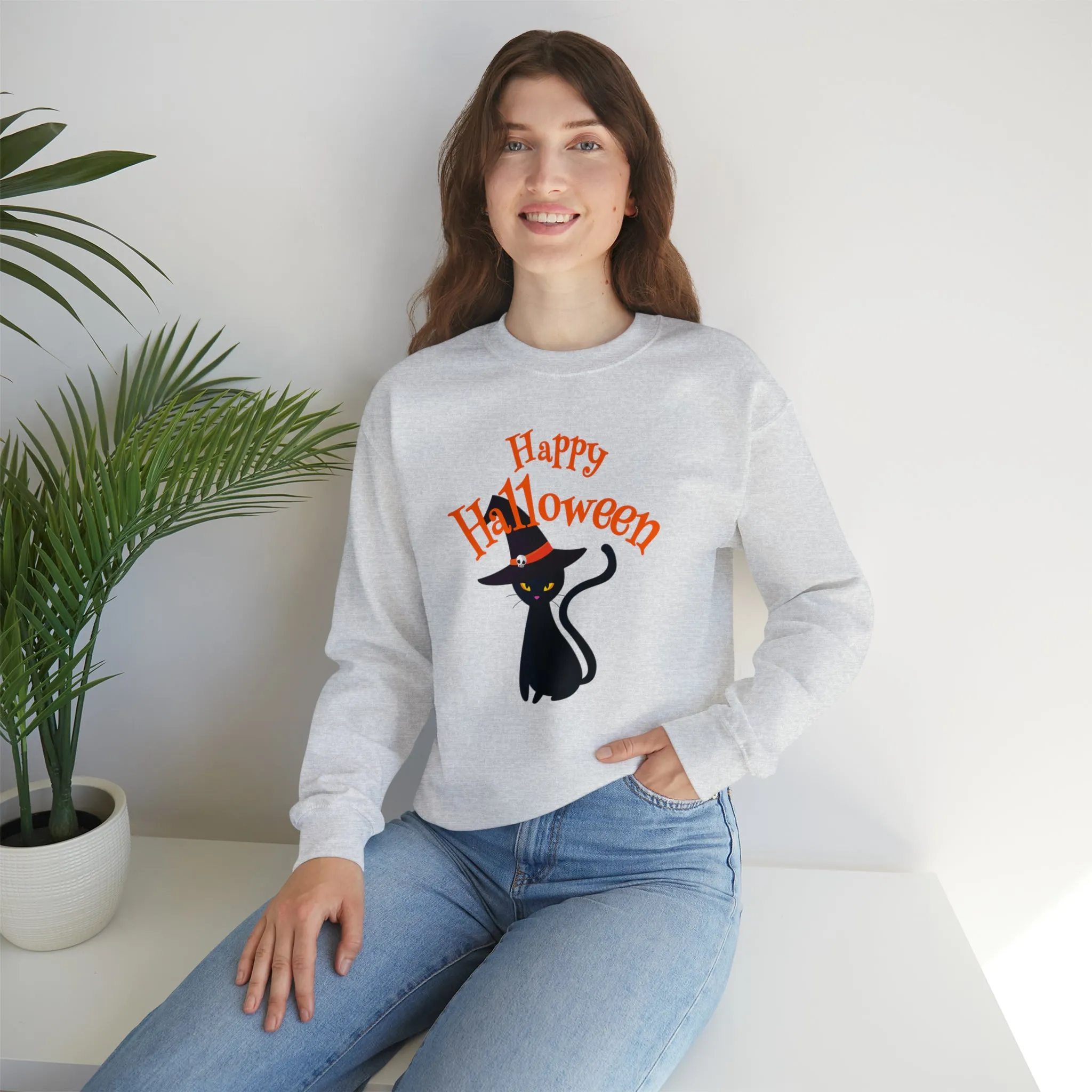 Happy Halloween Black Cat Sweatshirt, Scary Cat Sweatshirt , Funny Halloween Sweatshirt, Unisex Funny Season Shirt