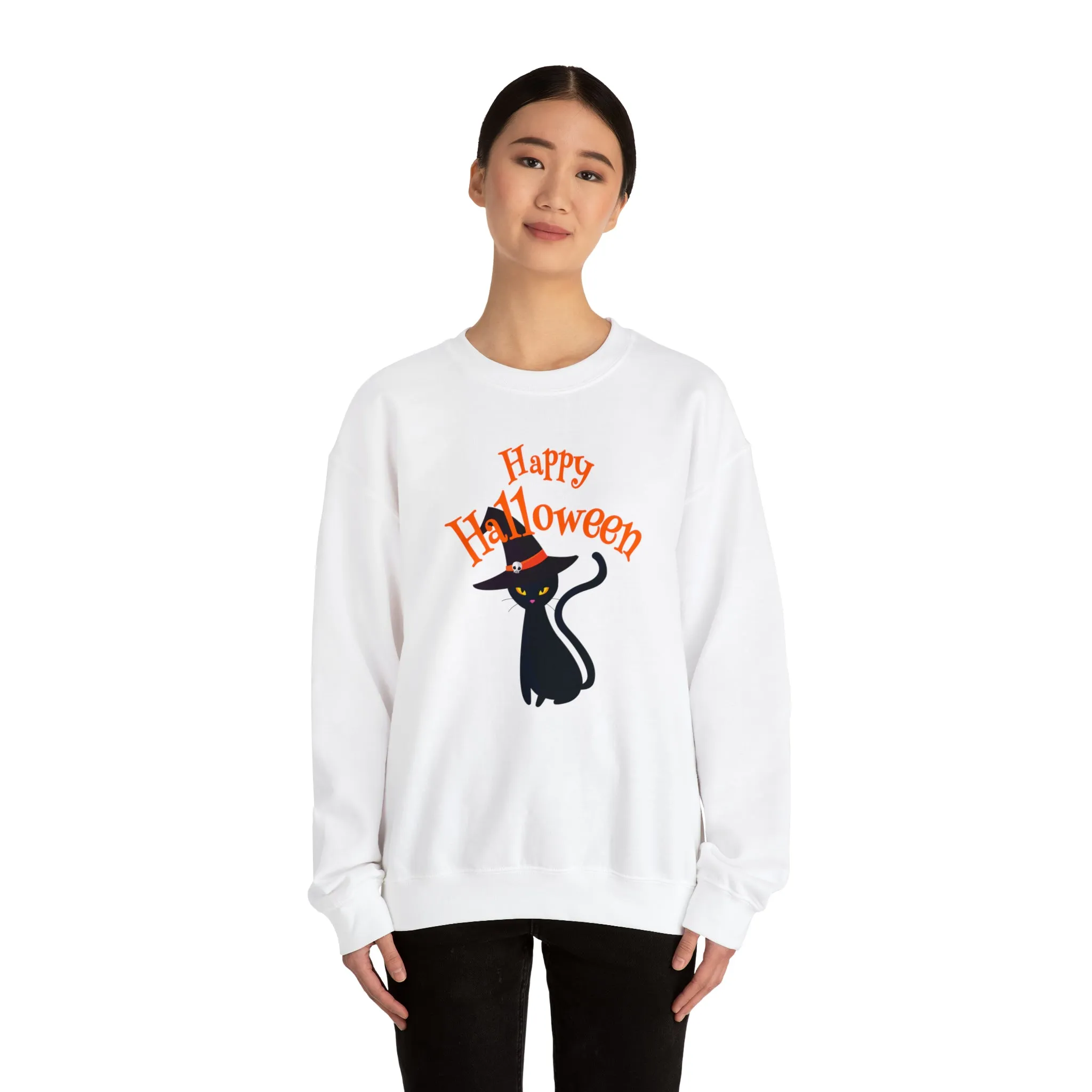 Happy Halloween Black Cat Sweatshirt, Scary Cat Sweatshirt , Funny Halloween Sweatshirt, Unisex Funny Season Shirt