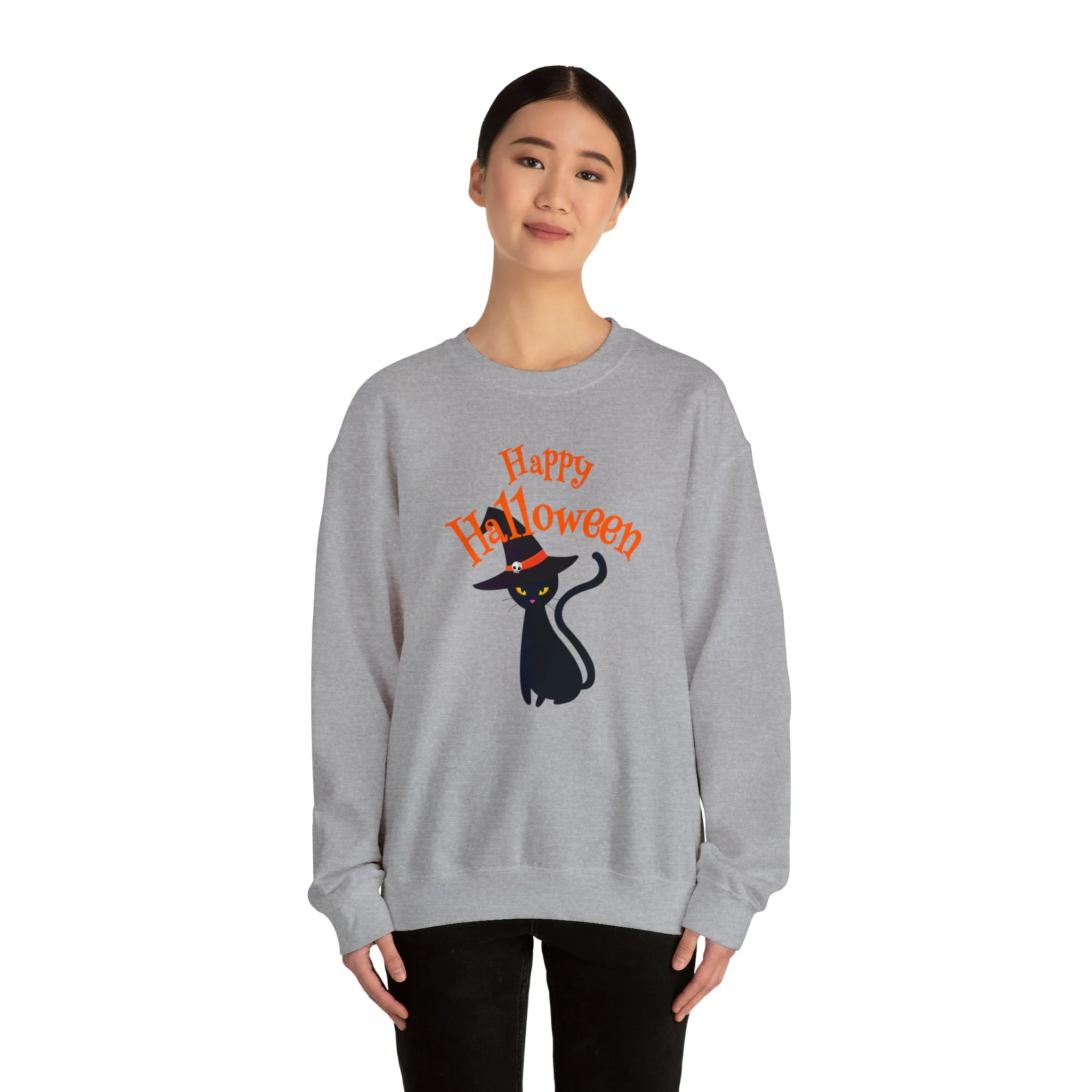 Happy Halloween Black Cat Sweatshirt, Scary Cat Sweatshirt , Funny Halloween Sweatshirt, Unisex Funny Season Shirt