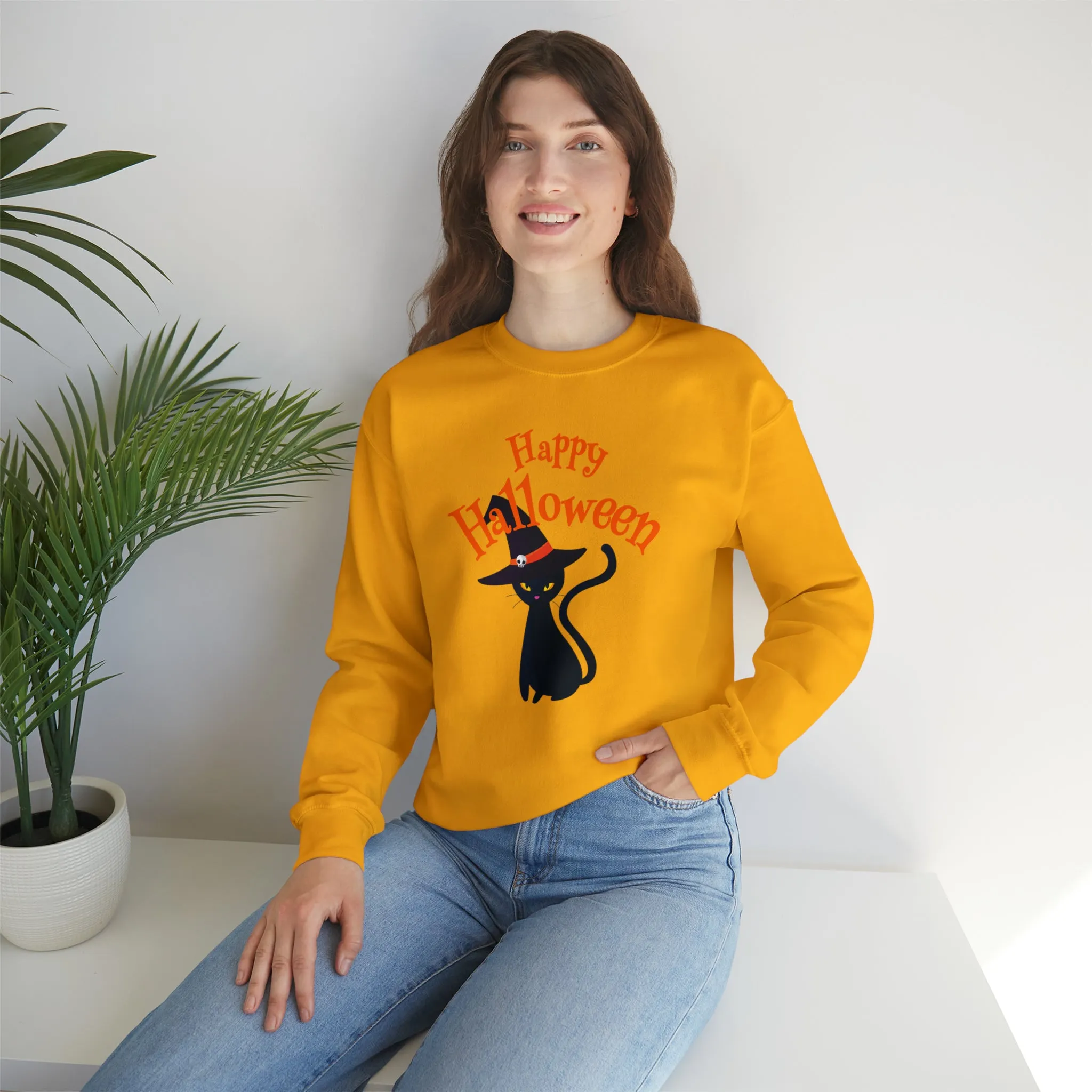 Happy Halloween Black Cat Sweatshirt, Scary Cat Sweatshirt , Funny Halloween Sweatshirt, Unisex Funny Season Shirt