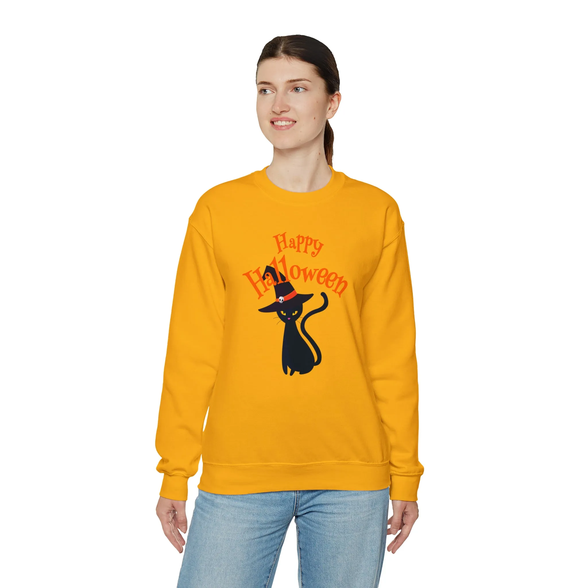 Happy Halloween Black Cat Sweatshirt, Scary Cat Sweatshirt , Funny Halloween Sweatshirt, Unisex Funny Season Shirt