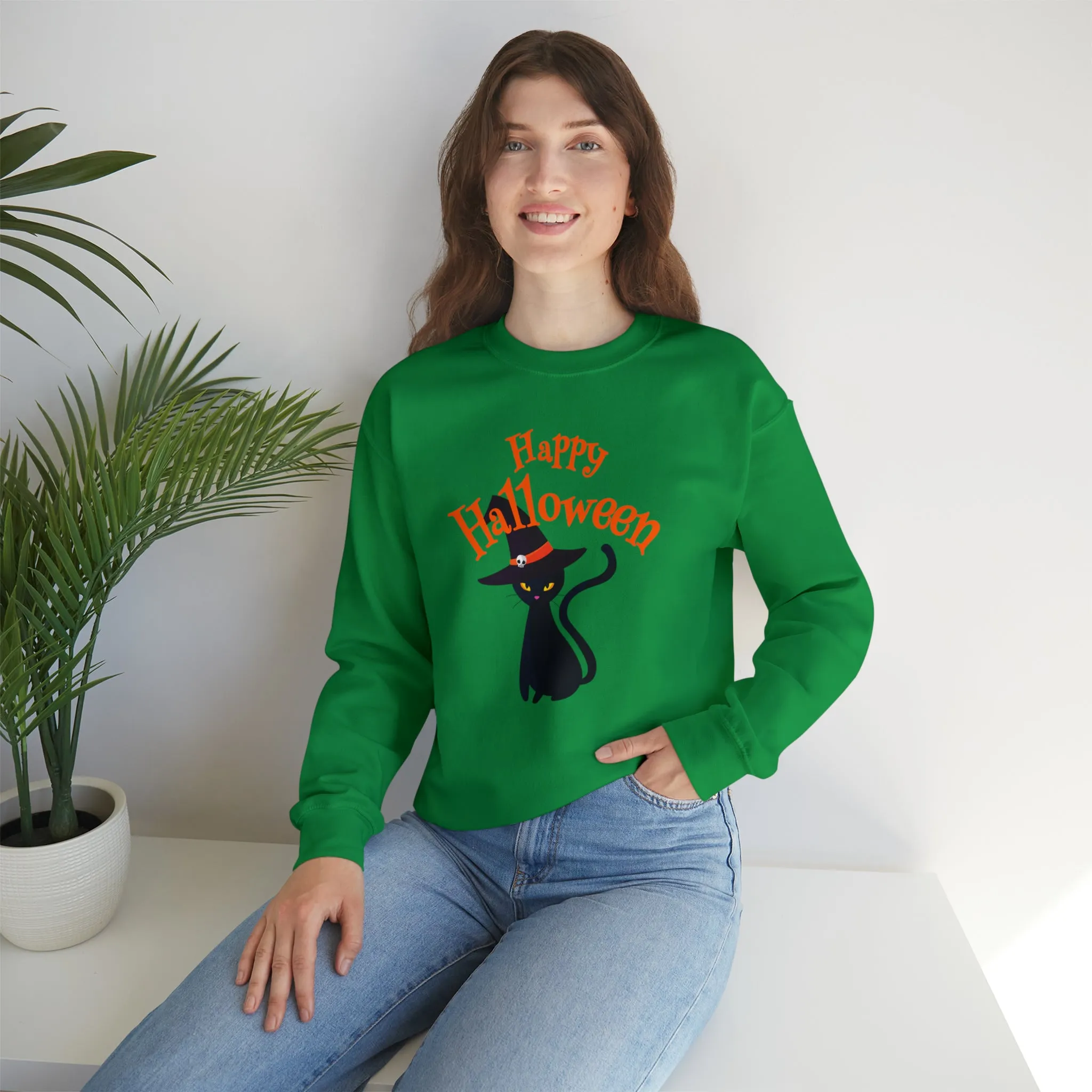 Happy Halloween Black Cat Sweatshirt, Scary Cat Sweatshirt , Funny Halloween Sweatshirt, Unisex Funny Season Shirt