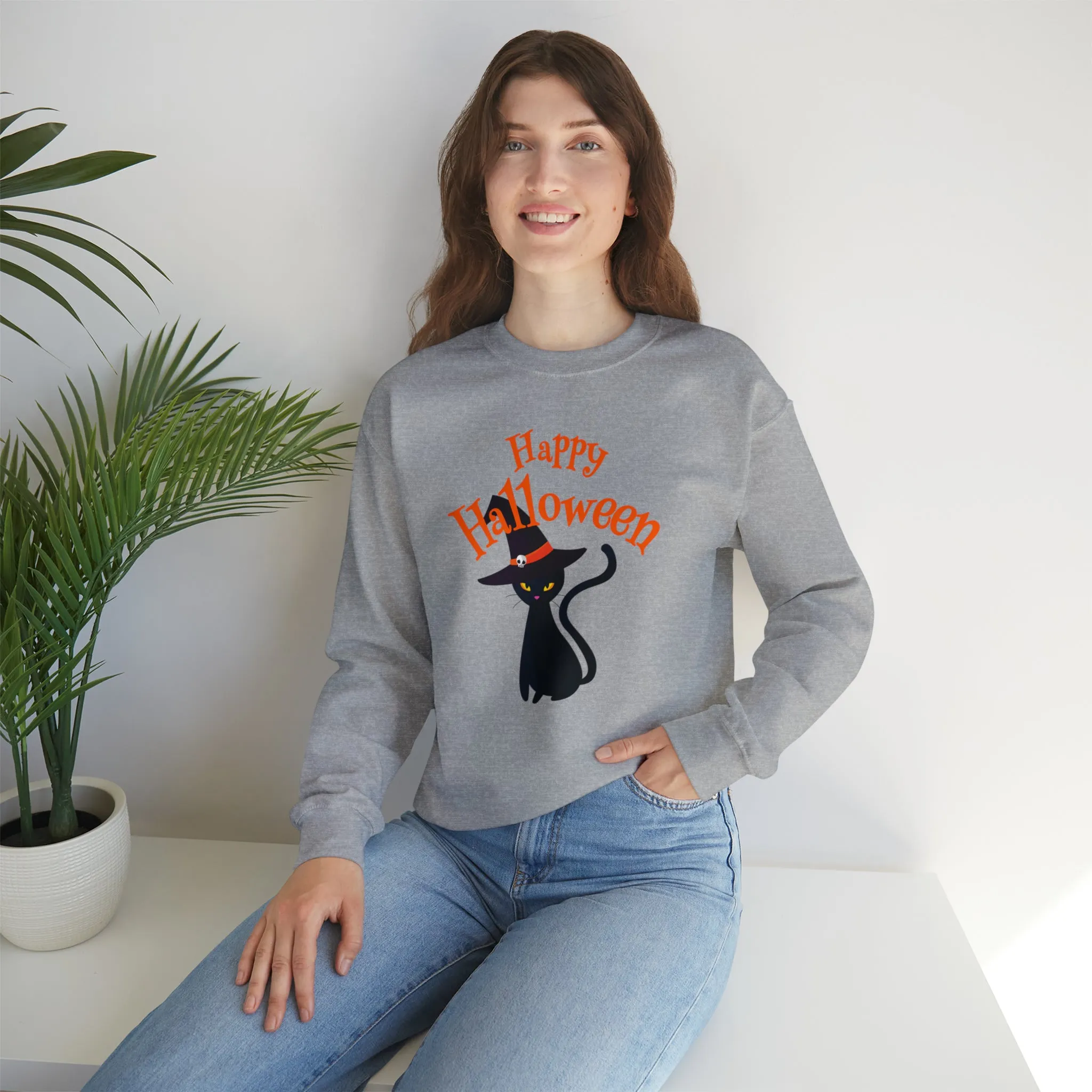Happy Halloween Black Cat Sweatshirt, Scary Cat Sweatshirt , Funny Halloween Sweatshirt, Unisex Funny Season Shirt
