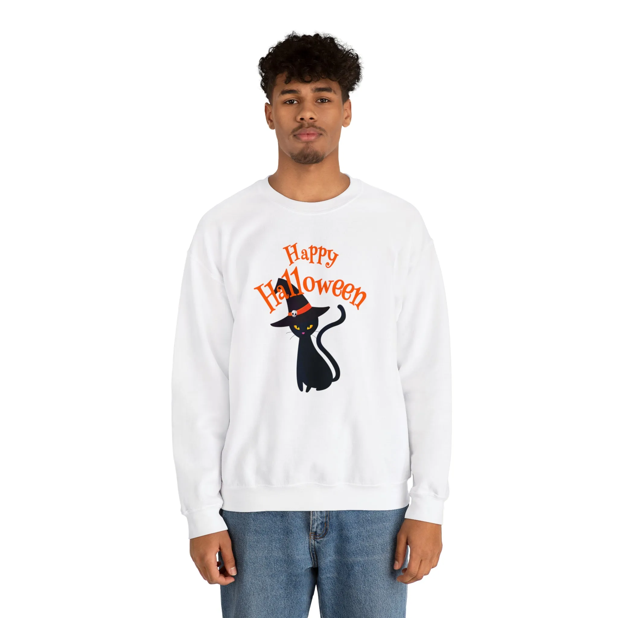 Happy Halloween Black Cat Sweatshirt, Scary Cat Sweatshirt , Funny Halloween Sweatshirt, Unisex Funny Season Shirt