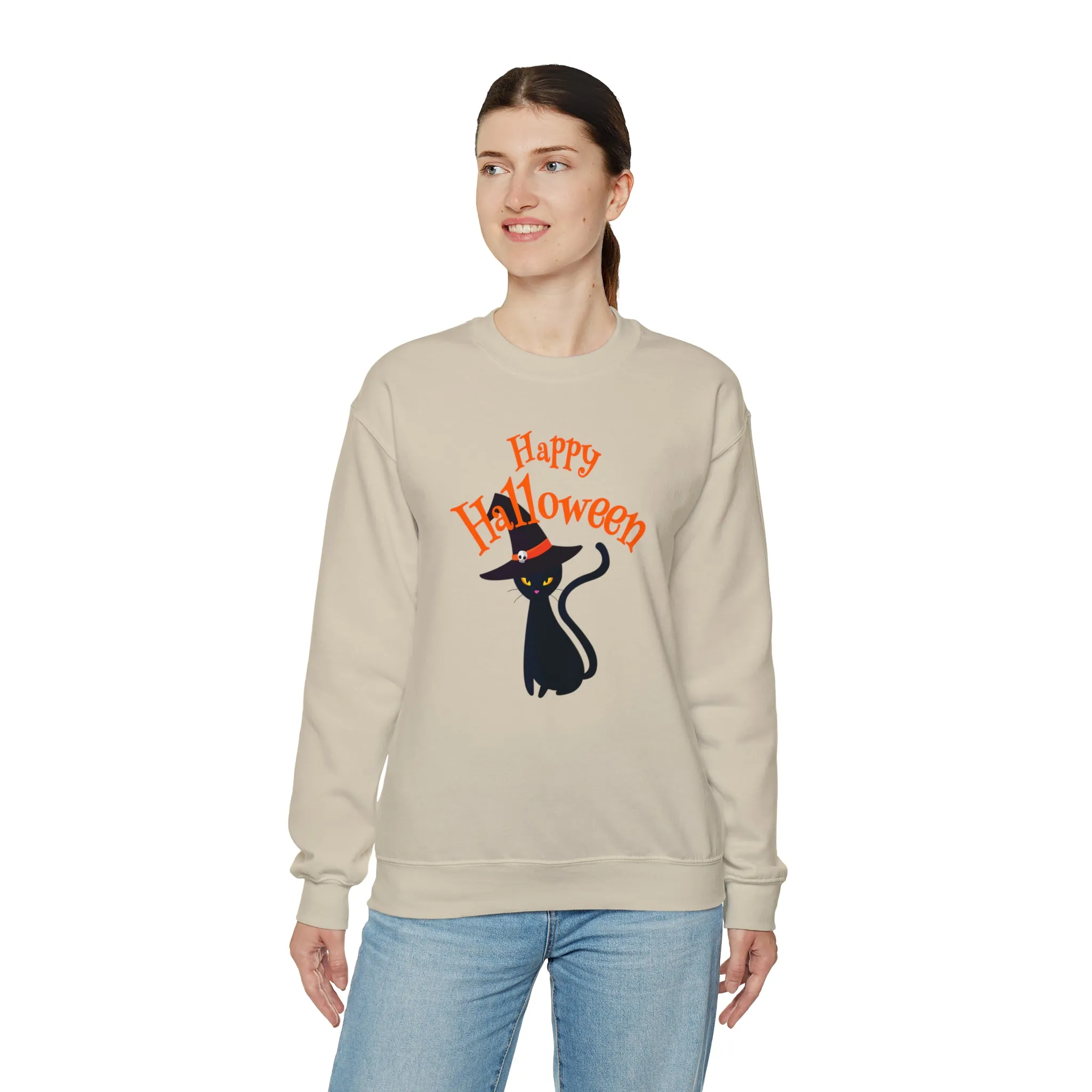 Happy Halloween Black Cat Sweatshirt, Scary Cat Sweatshirt , Funny Halloween Sweatshirt, Unisex Funny Season Shirt