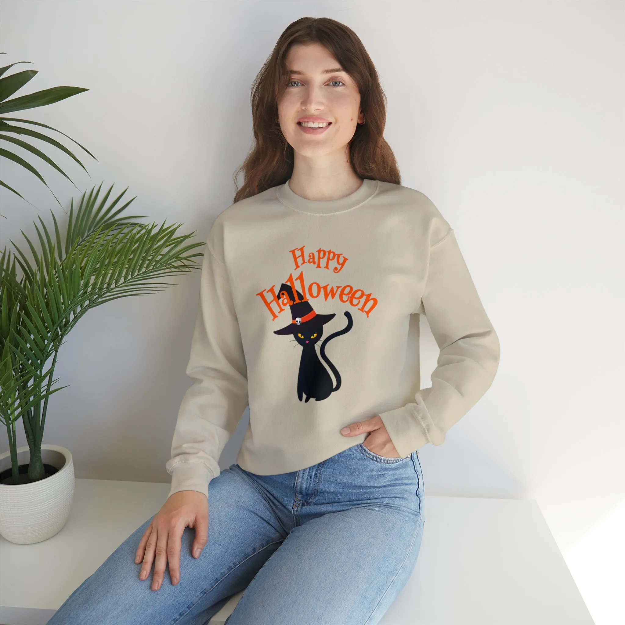 Happy Halloween Black Cat Sweatshirt, Scary Cat Sweatshirt , Funny Halloween Sweatshirt, Unisex Funny Season Shirt