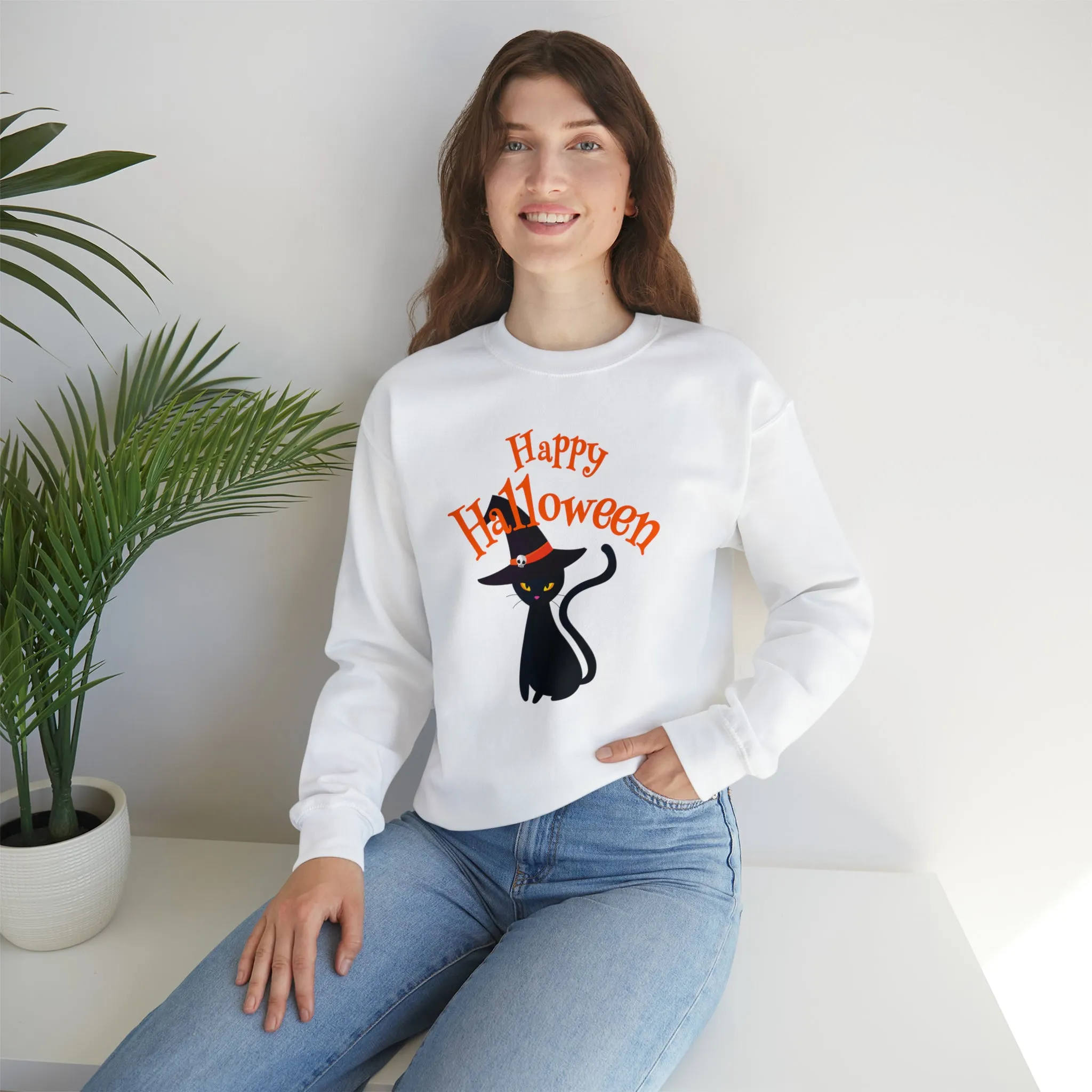 Happy Halloween Black Cat Sweatshirt, Scary Cat Sweatshirt , Funny Halloween Sweatshirt, Unisex Funny Season Shirt