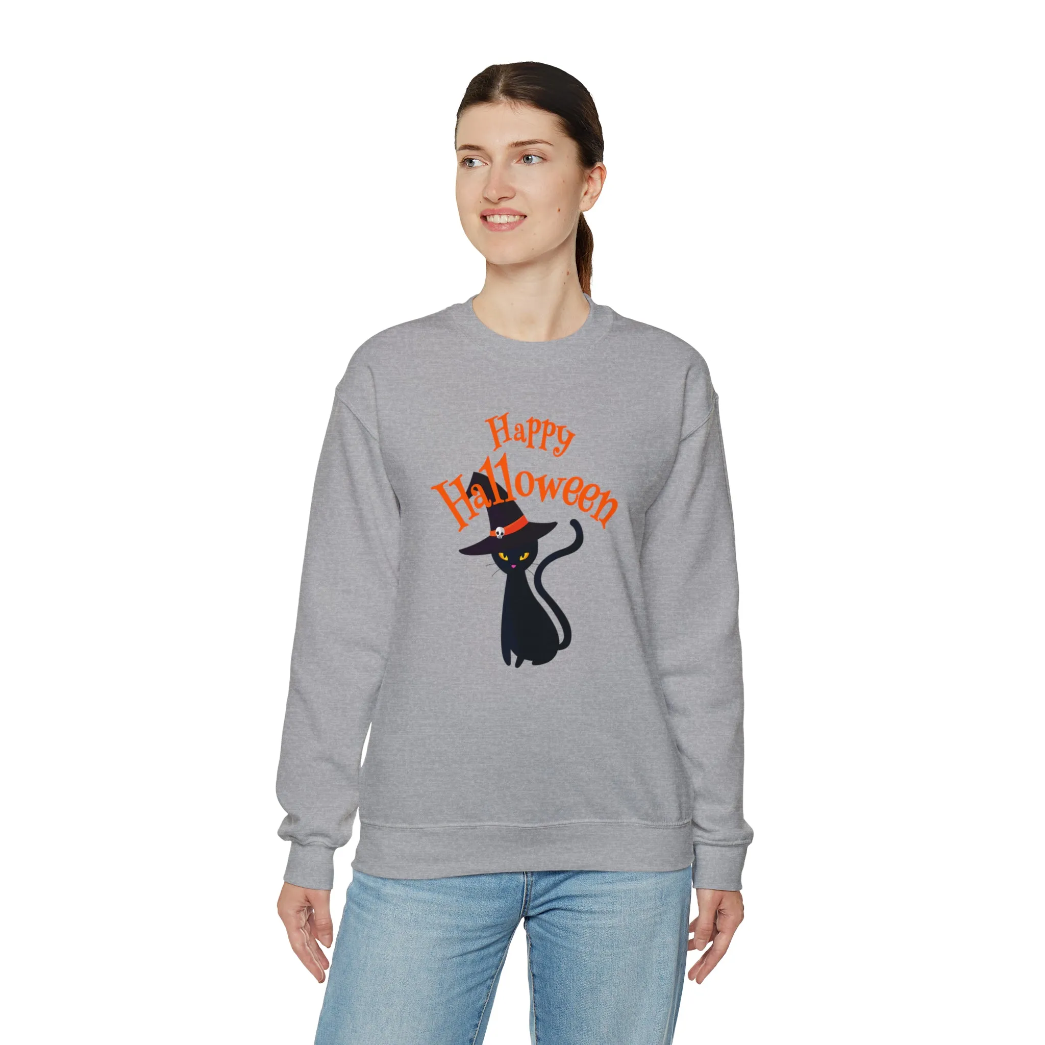 Happy Halloween Black Cat Sweatshirt, Scary Cat Sweatshirt , Funny Halloween Sweatshirt, Unisex Funny Season Shirt