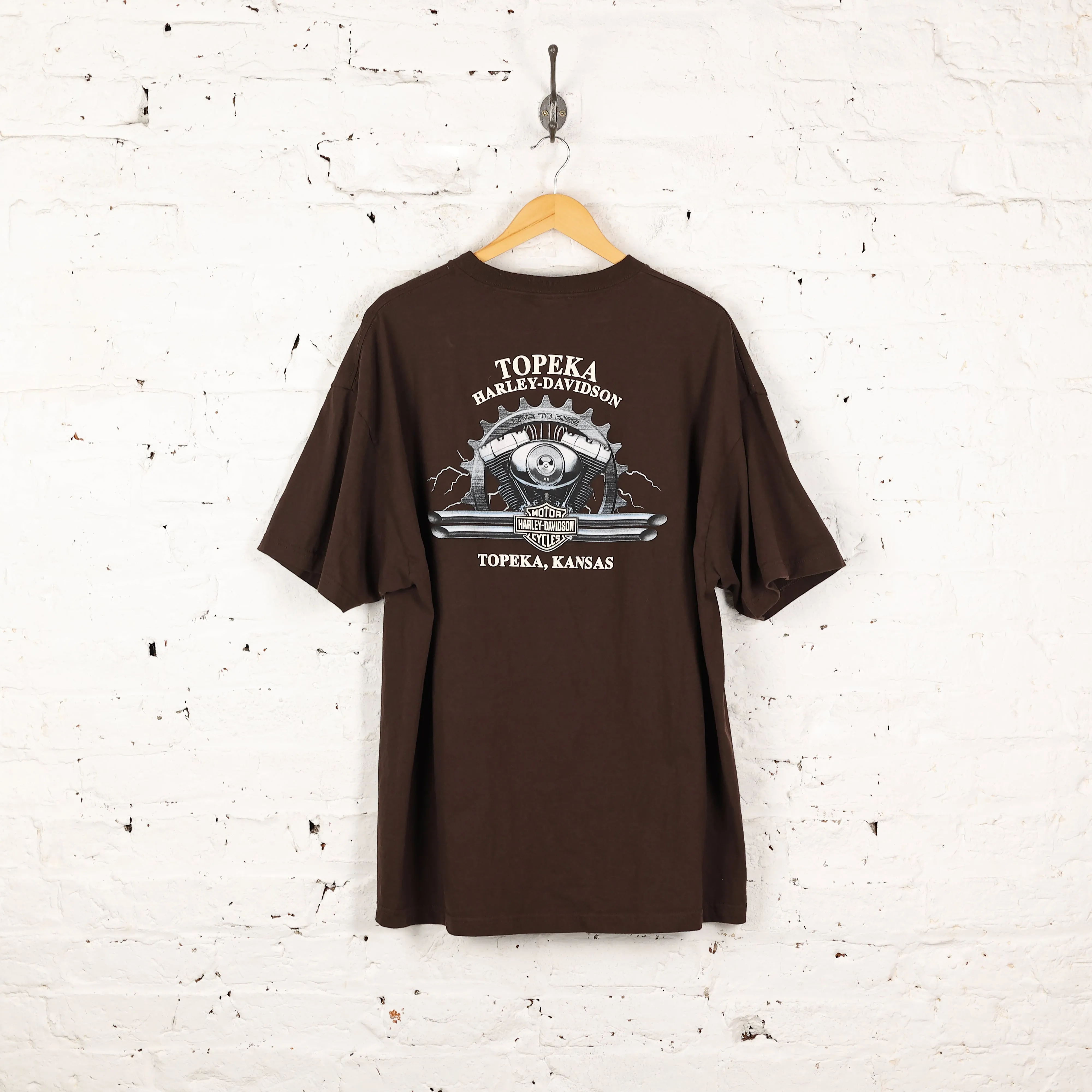 Harley Davidson Topeka Kansas Dealership T Shirt - Brown - XXL