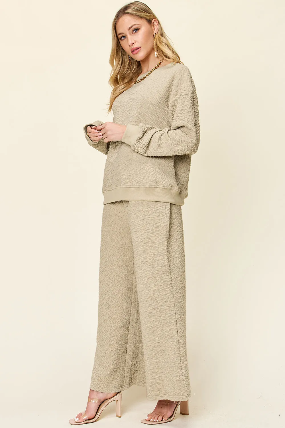 Hazel Blues® |  Double Take Texture Long Sleeve Top and Pants Set
