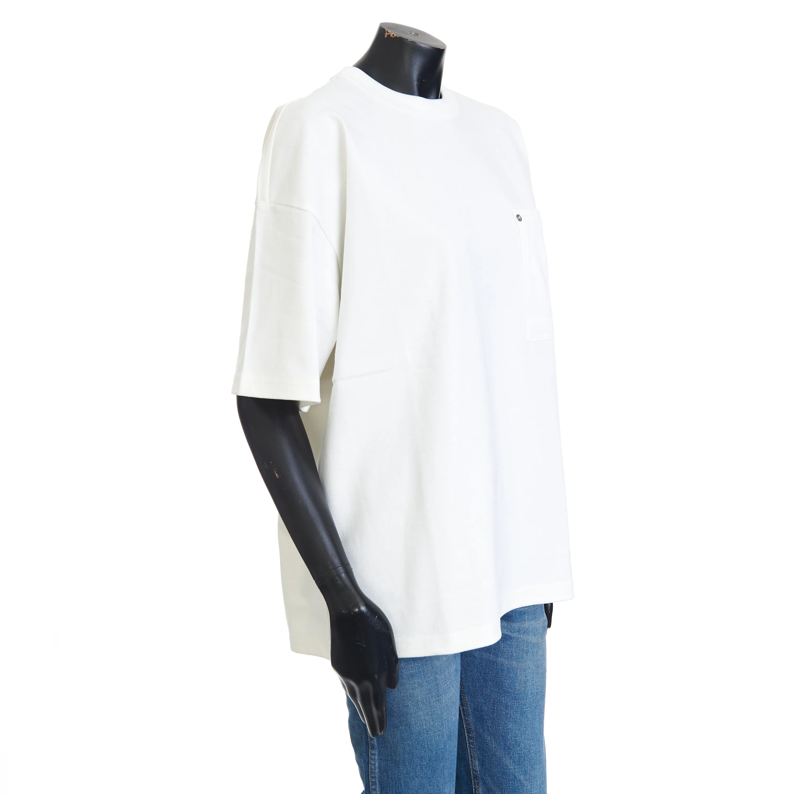 Heavy Jersey Tshirt In White Cotton With Rivet Pocket