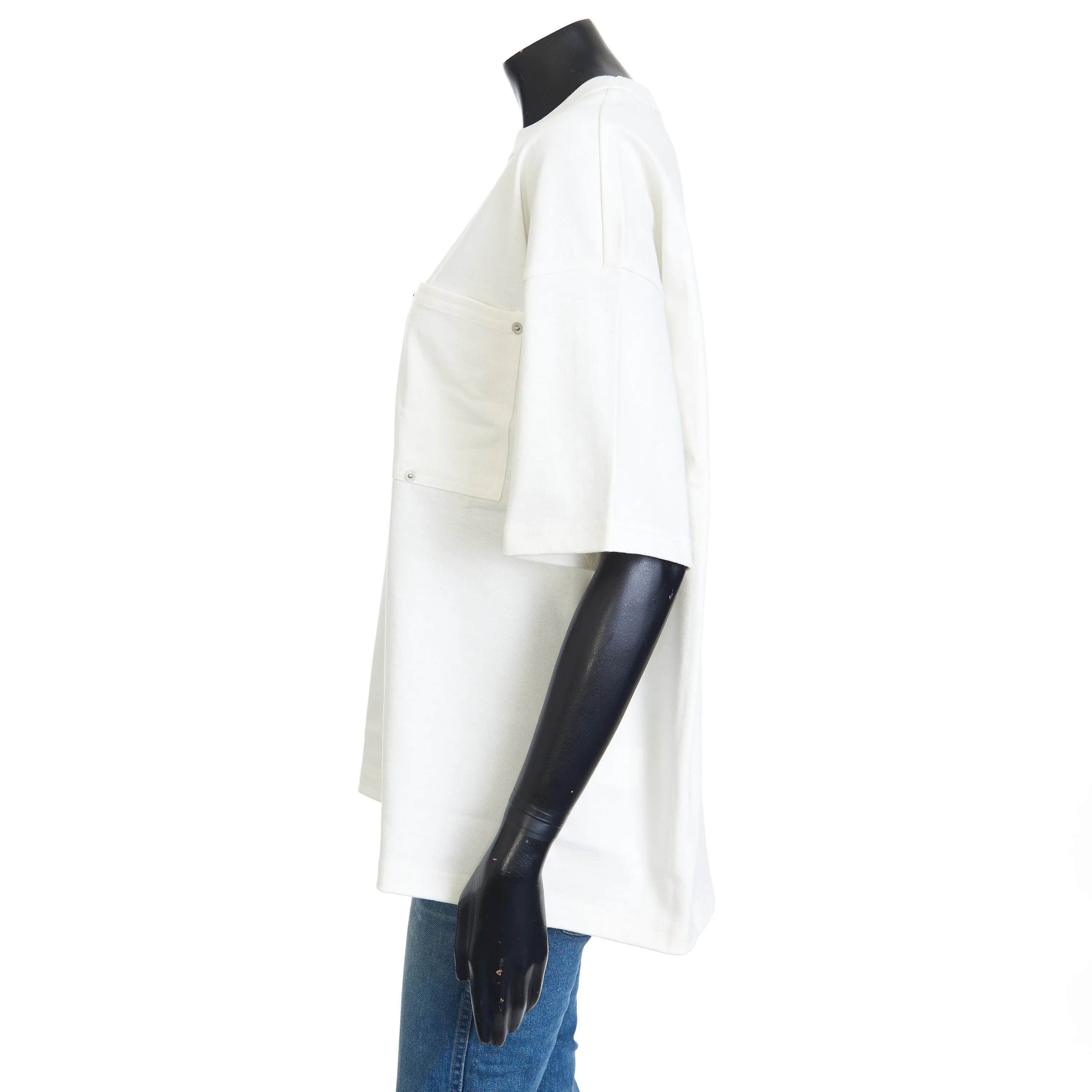 Heavy Jersey Tshirt In White Cotton With Rivet Pocket