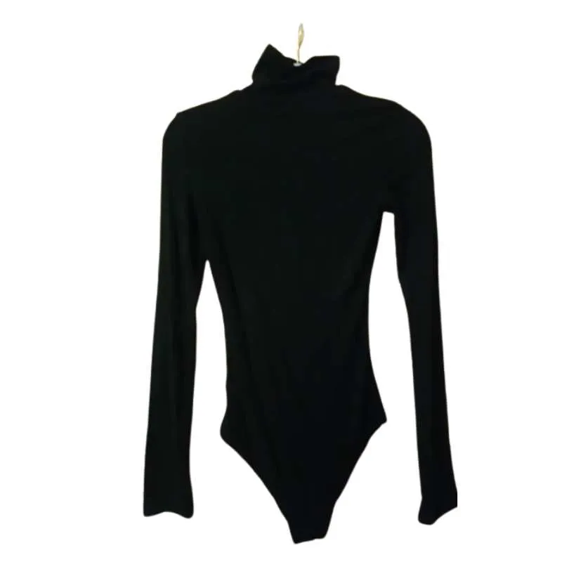 High Neck Long Sleeve Bodysuit in Black