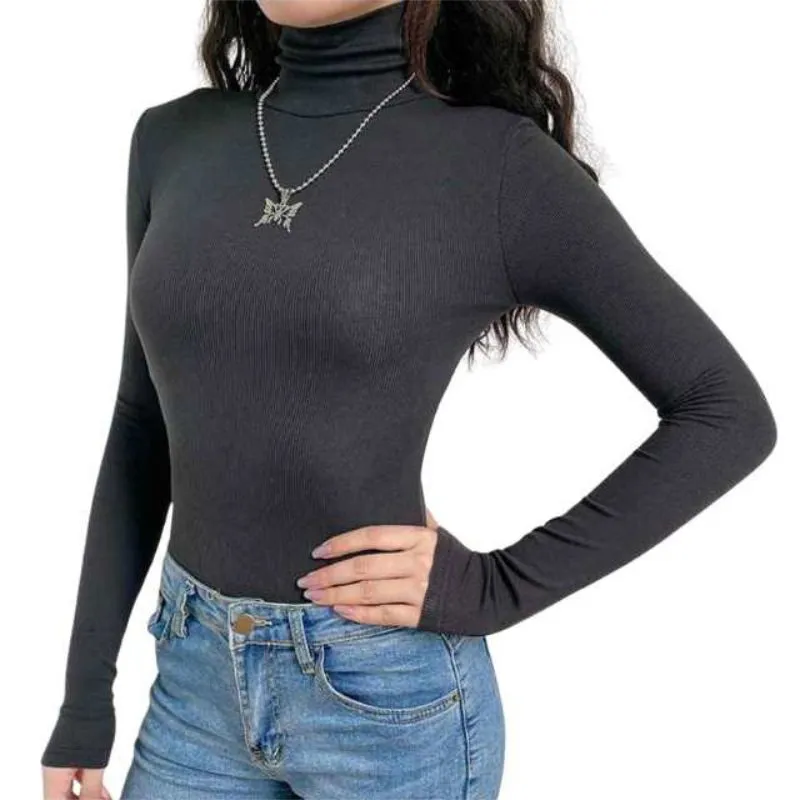 High Neck Long Sleeve Bodysuit in Black