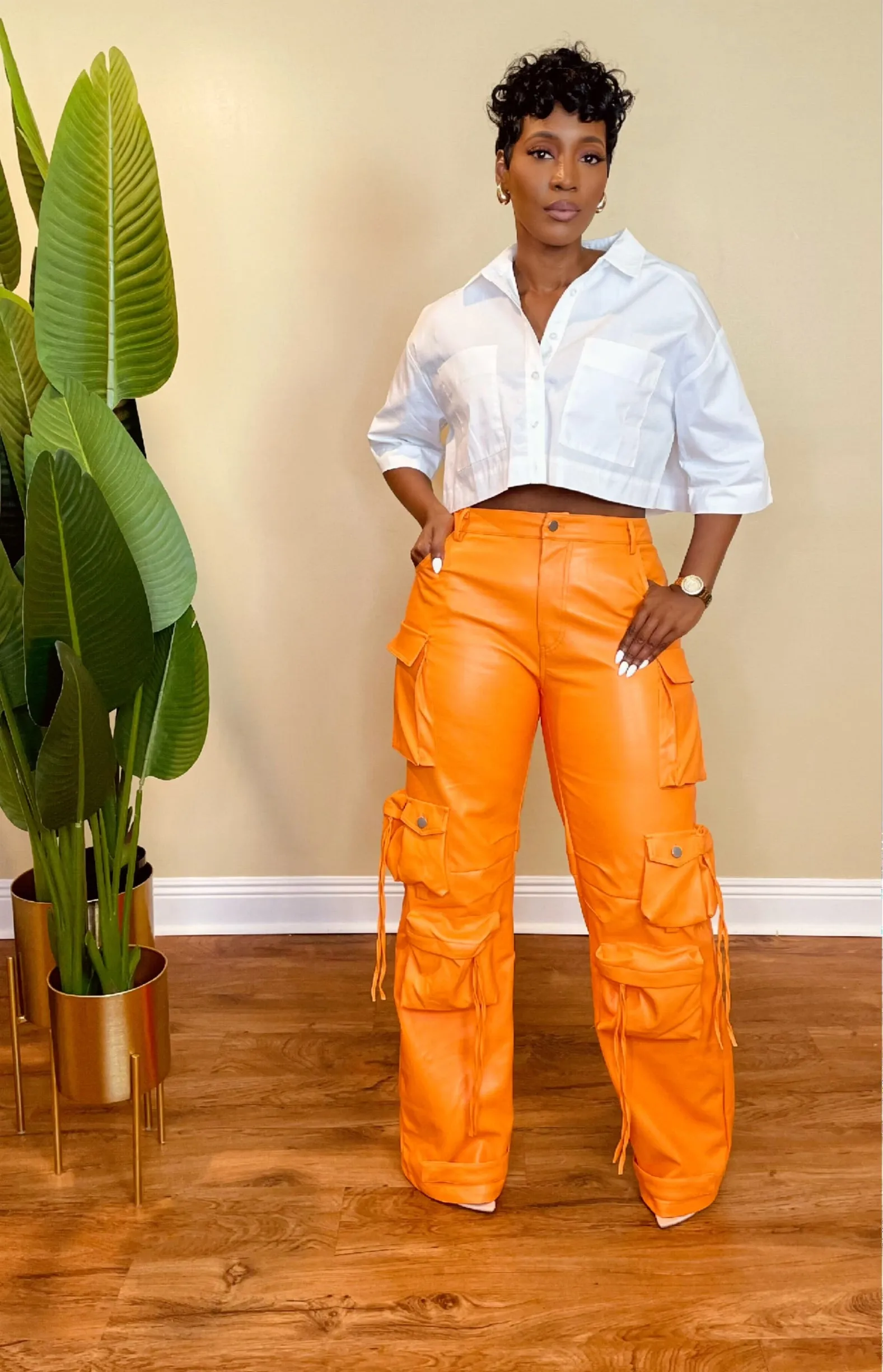 HIGH QUALITY LEATHER PANTS (ORANGE)