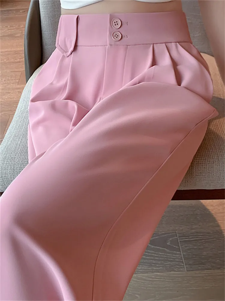 High Waist Button Up Loose Office Long Pants