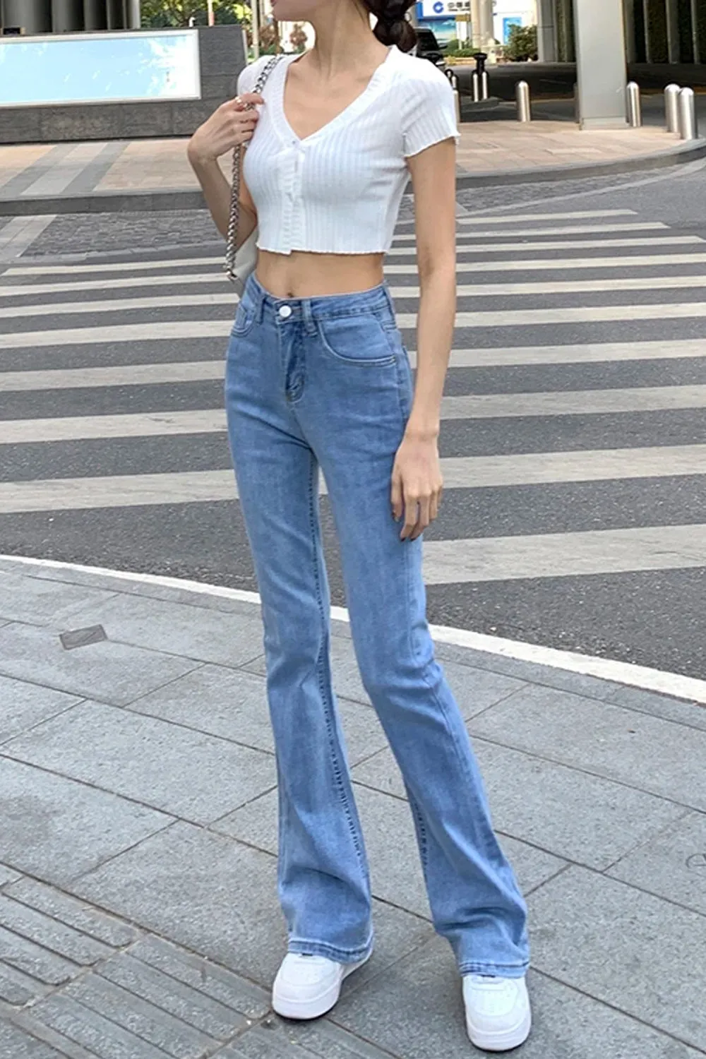 High Waist Flare Slim Jeans Pants