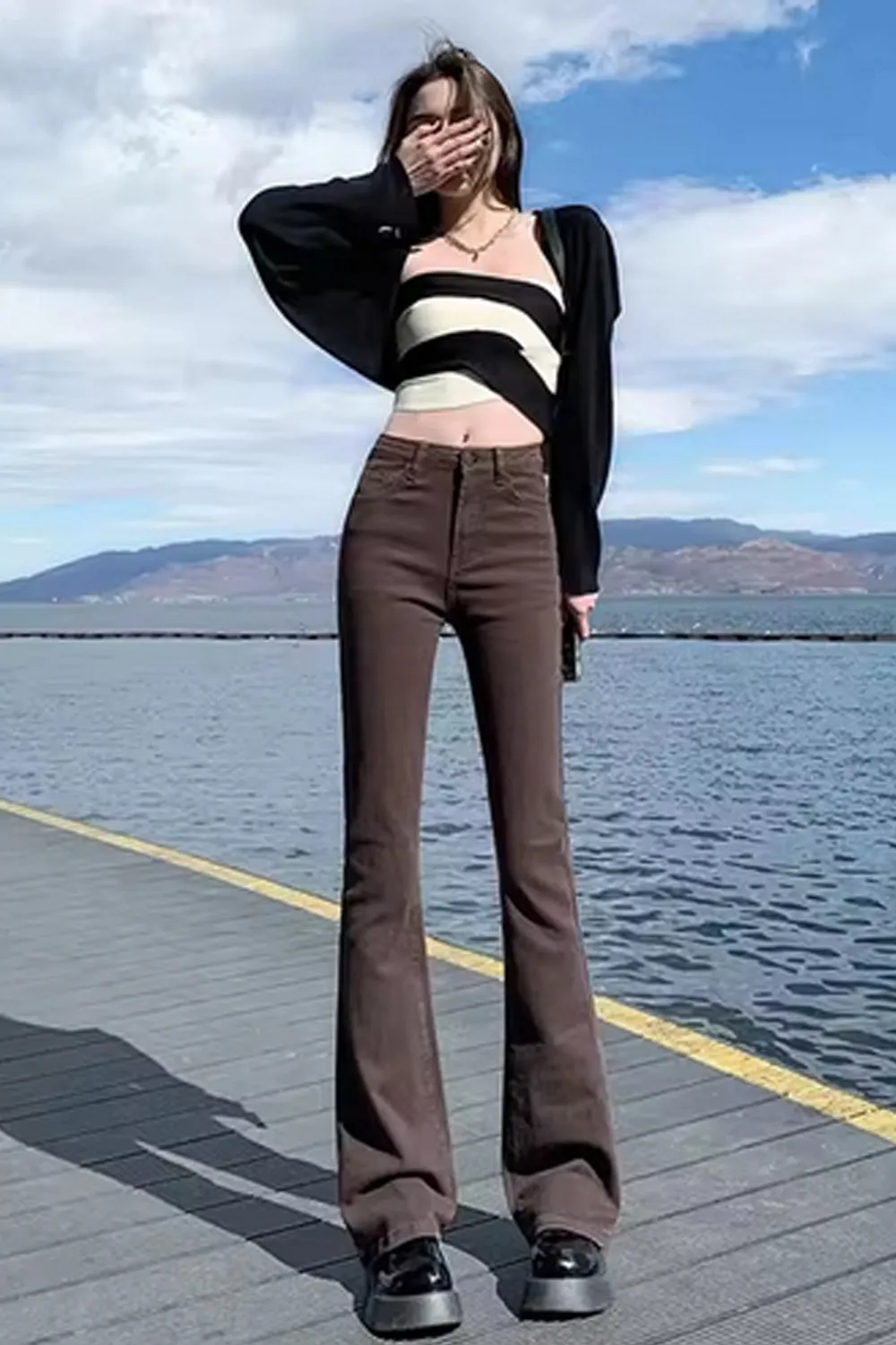 High Waist Flare Slim Jeans Pants