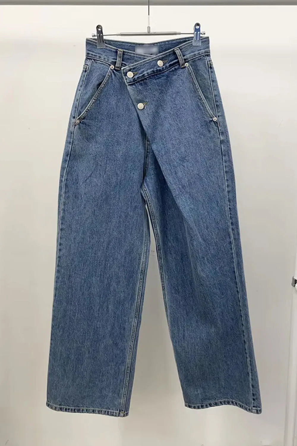 High Waist Irregular Button Jeans Pants