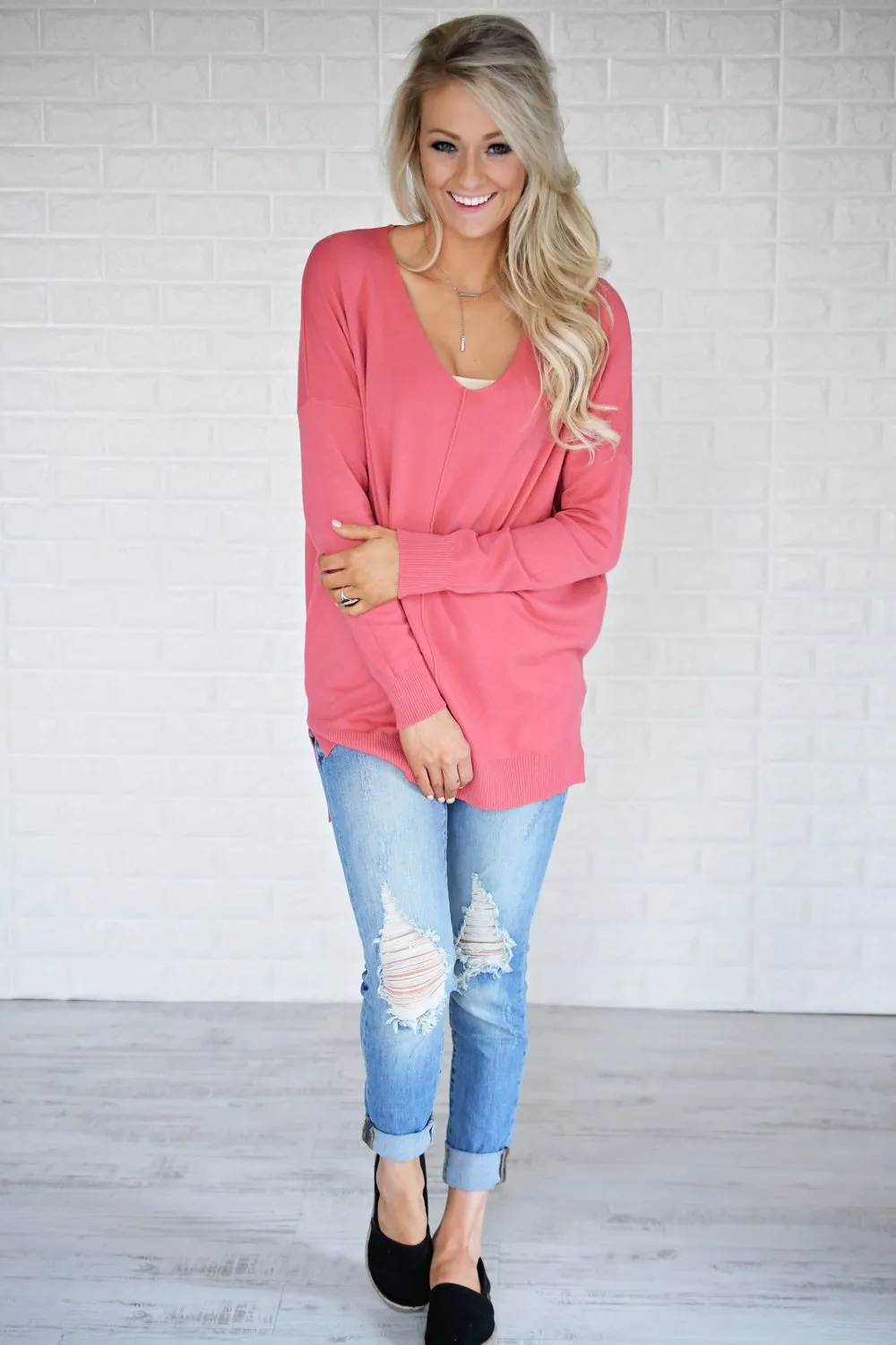 Hold On To Me Sweater ~ Deep Blush