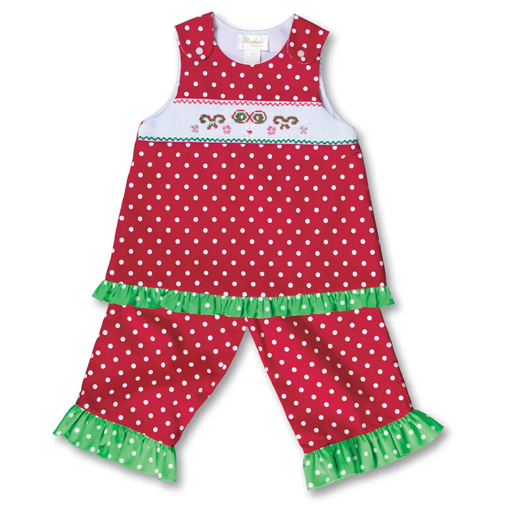 Holiday Treats Red White Polkadot Smocked Blouse/Pants