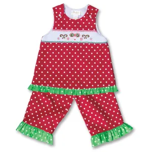 Holiday Treats Red White Polkadot Smocked Blouse/Pants