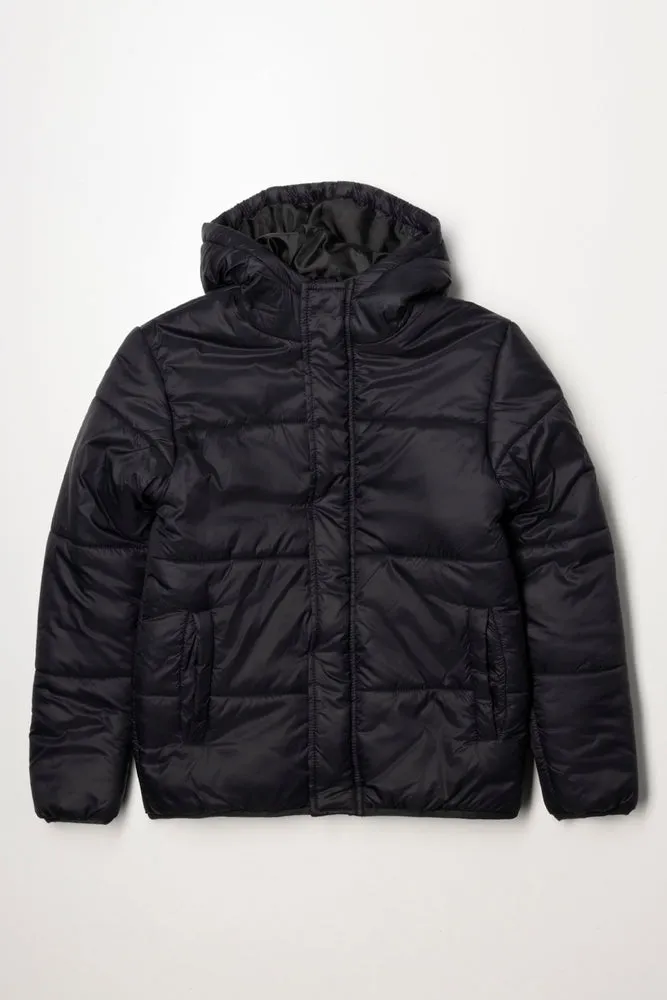 Hooded Puffer Jacket Black
