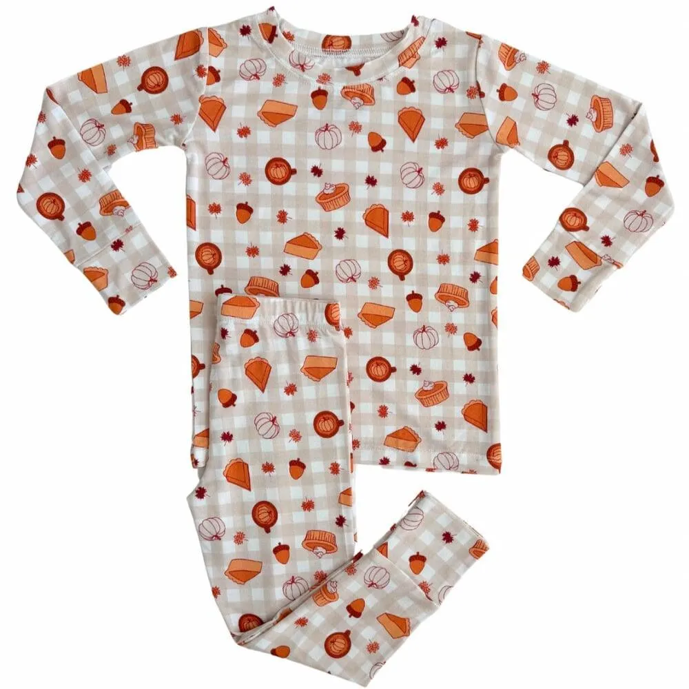In My Jammers Tan Gingham Pumpkin Pie L/S 2pc Set