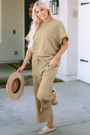 Jenelle Full Size Texture Short Sleeve Top and Pants Set