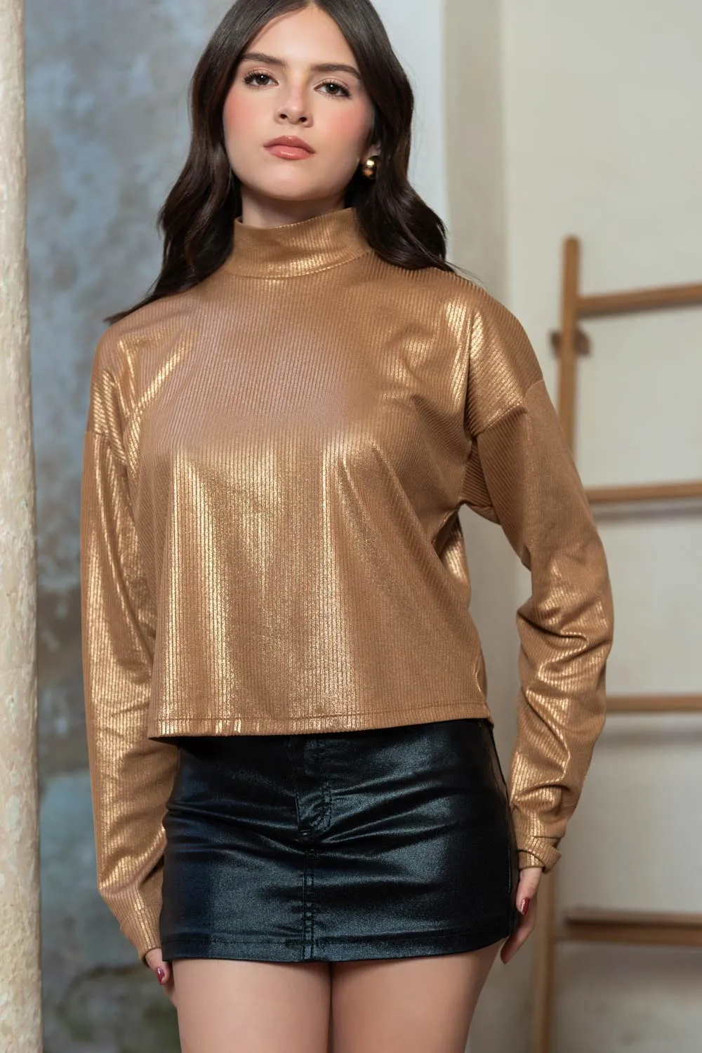 Jersey canalé metalizado fit oversized